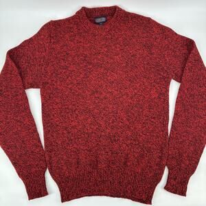 Vintage Lands End Wool Sweater Men Large Red Black Marble Knit Blend Casual USA